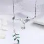 Crystal Olive Leaf Hummingbird Necklace for Women Girls 925 Sterling Silver Green Rhinestone Ball Bead Oxidized Bird Pendant Necklace Adjustable Chain Fashion Retro Jewelry Gift for Mother Aunt Ladies