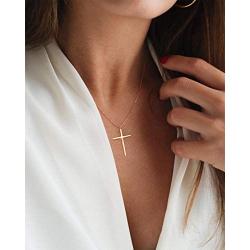 Ovian Cross Pendant Necklace for Men 18K Gold Plated Stainless Steel Cross Necklace Simple Solid Cross Necklace Christians Jewelry for Boy