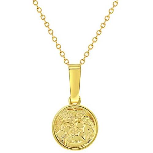 In Season Jewelry 18k Gold Plated Guardian Angel Medal Necklace Newborn Baby Infant Birth Gift 16''