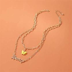 Butterfly Necklace Earrings Set Butterfly Pendant Chain Link Necklace Charm Hoop Earrings Gold Plated Stainless Steel Old English Angle Babygirl Pendant Necklace Adjustable