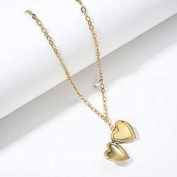 Solememo 14K Gold Plated Stainless Steel Minimalist Elegant Heart Locket Coin Pearl Ring Evil Eye Pendants Delicate Adjustable Chain Layering Necklace