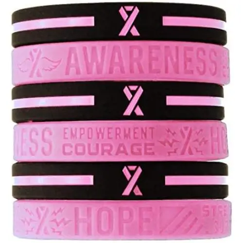 (6-pack) Breast Cancer Awareness Pink Ribbon Bracelets - Bulk Pack of 6 Silicone Rubber Wristbands to Symbolize Hope, Courage, Strength, and Support - Breast Cancer Gifts Jewelry Apparel Accessories (6-pack) Breast Cancer Awareness Pink Ribbon Bracelets - Bulk Pack of 6 Silicone Rubber Wristbands to Symbolize Hope, Courage, Strength, and Support - Breast Cancer Gifts Jewelry Apparel Accessories