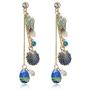 DAMLENG Sparkly Bohemia Long Tassel Blue Ocean Shell Dangle Earrings Shine Rhinestone Scallop Beach Earrings for Women Girls Charm Statement Colorful Crystal Jewelry