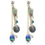 DAMLENG Sparkly Bohemia Long Tassel Blue Ocean Shell Dangle Earrings Shine Rhinestone Scallop Beach Earrings for Women Girls Charm Statement Colorful Crystal Jewelry