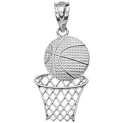 Textured 925 Sterling Silver Basketball Hoop Sports Pendant Necklace