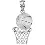 Textured 925 Sterling Silver Basketball Hoop Sports Pendant Necklace