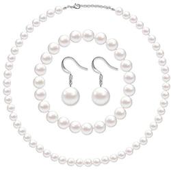 Faux Pearl Jewelry Set Simulated Pearl Necklace Bracelet Earrings for Women Girls