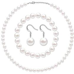 Faux Pearl Jewelry Set Simulated Pearl Necklace Bracelet Earrings for Women Girls