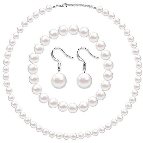 Faux Pearl Jewelry Set Simulated Pearl Necklace Bracelet Earrings for Women Girls