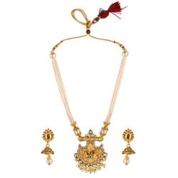 Efulgenz Indian Bollywood Traditional Rhinestone Faux Ruby Emerald Pearl Beaded Collar Strand Antique 18K Gold Tone Plated Necklace Jewelry Festive Costume Accessories for Women and Girls