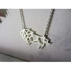 La Menagerie Lion Silver Origami Jewelry & Silver Geometric Necklace – 925 Sterling Plated Silver Necklace & Lion Necklaces for Women – Lion Necklace for Girls & Origami Necklace