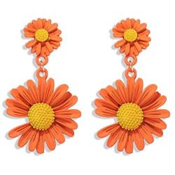 Flowers Dangle Earrings Tiny Daisy Sunflower Drop Earrings Vintage Multicolor Cute Simple Elegant Flower Ear Stud Earrings for Women Girl Holiday Summer Jewelry