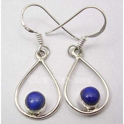 SilverStarJewel Navy Blue Lapis Lazuli Earrings 1.4'' 925 Sterling Silver New Jewelry