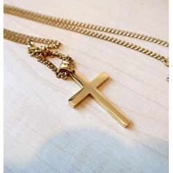 24K Gold Chain Style Cross Pendant Necklace Solid Clasp for Men, Husband, Teens Thin for Charms Miami Cuban Link Diamond Cut