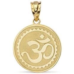 Solid 10k Yellow Gold Hindu Meditation Yoga Charm (Aum) Om Disc Pendant