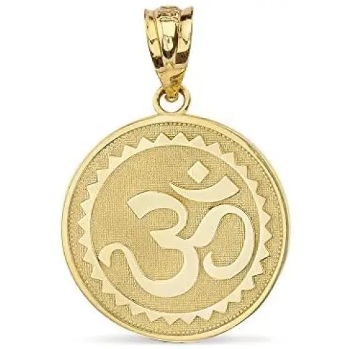 Solid 10k Yellow Gold Hindu Meditation Yoga Charm (Aum) Om Disc Pendant