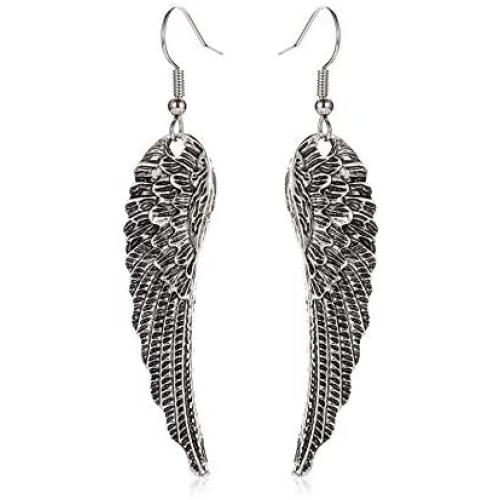 SMALLLOVE Wing Hook Earrings for Women Girls Sterling Silver Plated Vintage Long Angel Feather Charm Dangle Drop Stagement Earring
