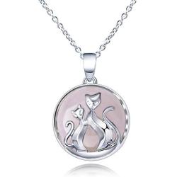 Majitangcun Round Healing Crystal Necklace Chakra Gemstone Amulet Lucky Cat Charm Meditation Reiki Stone Jewelry with Stainless Steel Chain Gift Box