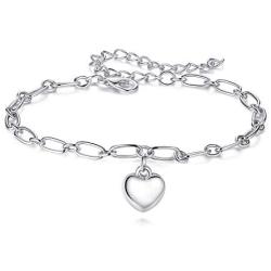 Myrnaist Heart Charm Bracelet for Women Silver Adjustable Stainless Steel Chain Bracelets Dainty Jewelry for Girls Valentines Birthday Gifts