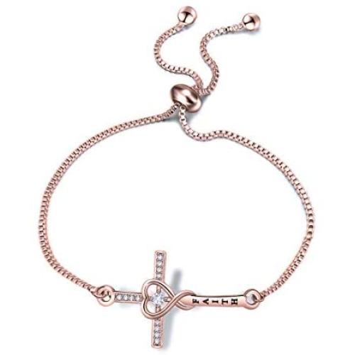 WUSUANED Faith Cross Adjustable Slider Bracelet Christian Bracelet Religious Jewelry Gift for Her