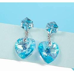 Cube Swarovski Crystal Heart Drop Dangle Earrings for Women Sterling Silver Stud Earrings Hypoallergenic