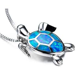 Neckce Cute Sea Turtle Pendant Necklace Earrings Sets Created Blue Opal Necklace Animal Jewelry for Women