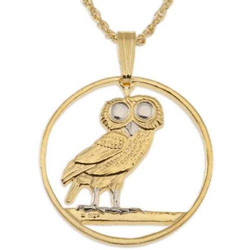The Difference World Coin Jewelry Greek Athena Owl Pendant & Necklace, Hand Cut Greek 2 Draxmai