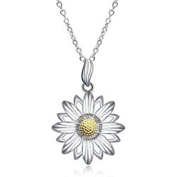 LUHE Daisy Flower Pendant Necklace 925 Sterling Silver for Women Daisy Charm Jewelry Birthday Gift