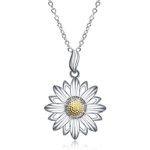 LUHE Daisy Flower Pendant Necklace 925 Sterling Silver for Women Daisy Charm Jewelry Birthday Gift