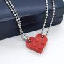 EASYSO Brick Heart Necklaces Set for Couples Friendship 2 Pieces Pendant with Strong Beads Chain Necklace Super Cute Jewelry Gift for for Women Men Girl Boy