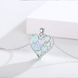 Waysles Heart Necklace, Opal Necklace for Women Heart Necklace Lot Pendant I Love You Jewelry Romantic Gift for Girlfriend Wife Mother Birthday Valentines Day