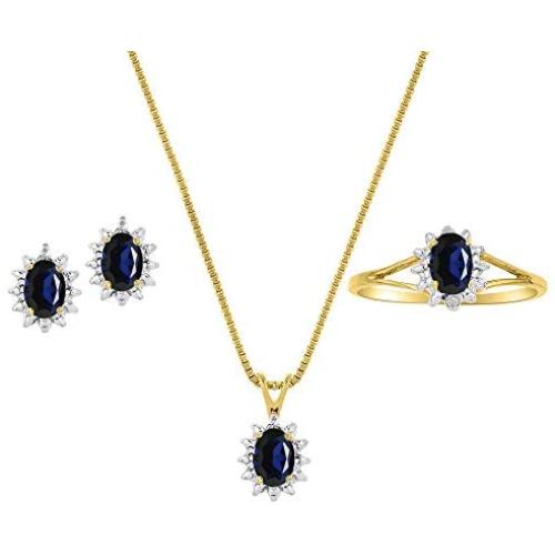 RYLOS Jewelry For Women 14K Yellow Gold Birthstone Jewelry Ring, Earring & Pendant Necklace Gemstone & Genuine Diamonds 6X4MM Birthstone Womens Jewelry Matching Friendship Gold Jewelry For Women
