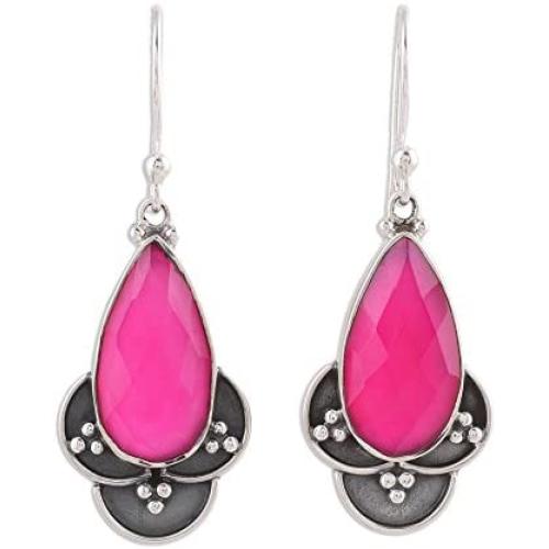 NOVICA Chalcedony .925 Sterling Silver Dangle Earrings Royal Radiance