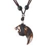 MJartoria Mens Necklace, Unisex Resin Tooth Pendant Adjustable Brown PU Leather Cord Necklace