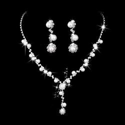 Yikisdy Bride Wedding Necklace Earrings Set Bridal Crystal Necklaces Jewelry Rhinestones Pearl Choker Necklace Accessories for Women and Girls (1) (1)