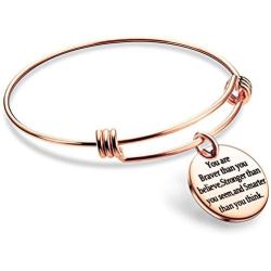 You are Braver Stronger Smarter than you think Inspirational Expandable Bangle Bracelet Women
