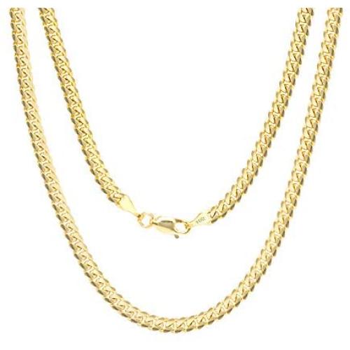 Nuragold 14k Yellow Gold 4mm Solid Miami Cuban Link Chain Pendant Necklace, Mens Jewelry Lobster Clasp 18'' 20'' 22'' 24'' 26'' 28'' 30''