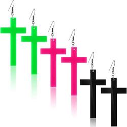 3 Pairs Women Fashion Retro Neon Earrings for 80s Party or Retro Costume Party (Cross Earings)
