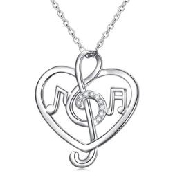 S925 Sterling Silver Musical Note Pendant Necklace, Box Chain 18 inches