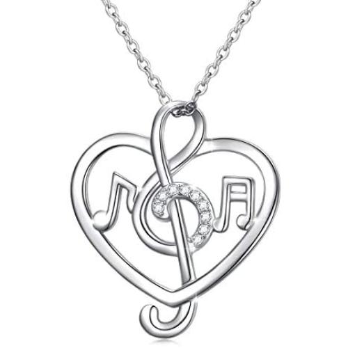 S925 Sterling Silver Musical Note Pendant Necklace, Box Chain 18 inches