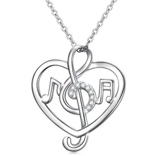 S925 Sterling Silver Musical Note Pendant Necklace, Box Chain 18 inches