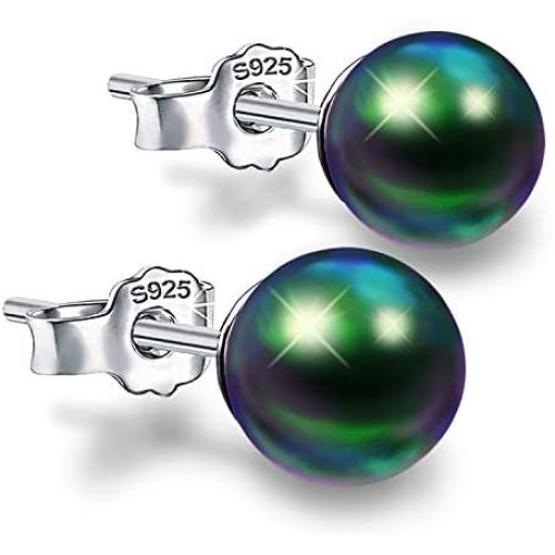Sterling Silver Pearl Earrings Hypoallergenic Studs Round Ball Pearl Earrings White Button Pearl Beads Earrings Piercing Earrings Gift for Women,Girls