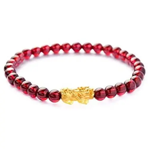 MANRUO Feng Shui The Best Prosperity Red Bead Garnet Bracelet with Golden Pi Xiu/Pi Yao Lucky Wealthy Amulet Brecelet Jewelry MANRUO Feng Shui The Best Prosperity Red Bead Garnet Bracelet with Golden Pi Xiu/Pi Yao Lucky Wealthy Amulet Brecelet Jewelry