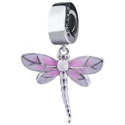 EVESCITY Limited Edition Pink Dragonfly Dangle 925 Sterling Silver Bead For Charms Bracelets ♥ Best Jewelry Gifts for Her ♥