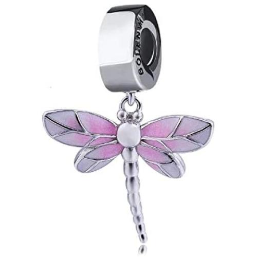 EVESCITY Limited Edition Pink Dragonfly Dangle 925 Sterling Silver Bead For Charms Bracelets ♥ Best Jewelry Gifts for Her ♥
