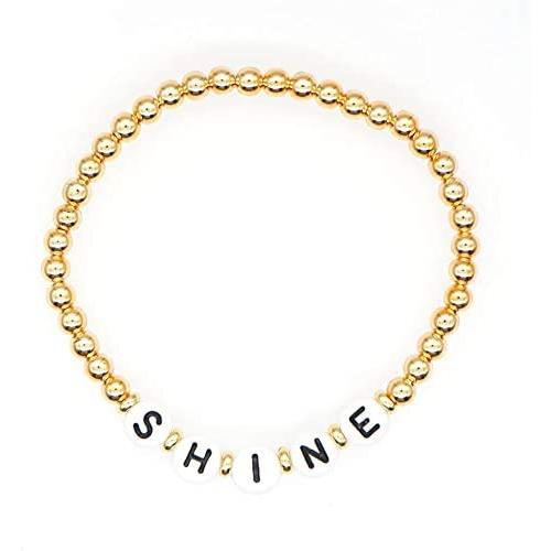 The Woos Gold Color Ball Beaded Bracelets Brass Mama Love Letter Wrapped Bracelet Boho Handmade Beads Charm Bracelet Summer Femme Friendship Jewelry for Women Stretch Stackable Bracelet