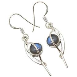 SilverStarJewel 925 Solid Sterling Silver Cabochon Labradorite Earrings 1.8'' Fashion Stone