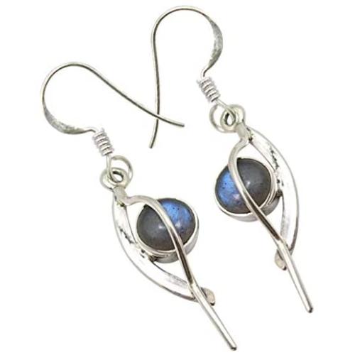 SilverStarJewel 925 Solid Sterling Silver Cabochon Labradorite Earrings 1.8'' Fashion Stone