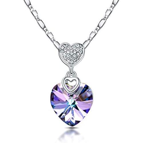 RIMAYZI Platinum-Plated Forever Love 3 Heart Crystals Necklace for Women Girl Pendant with Elegant Box Dainty Anniversary Jewelry Valentines Day Gifts for her