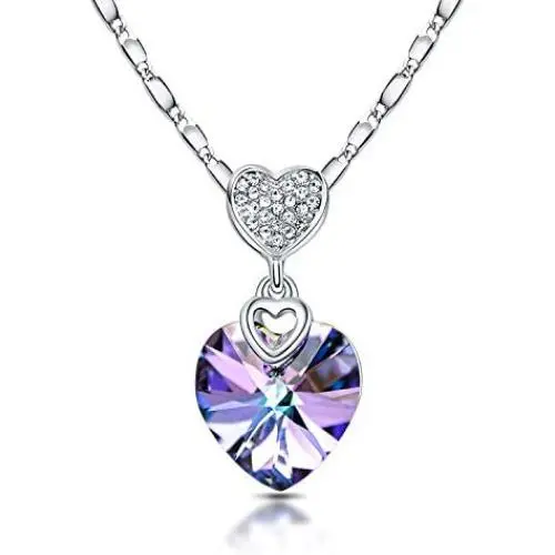 RIMAYZI Platinum-Plated Forever Love 3 Heart Crystals Necklace for Women Girl Pendant with Elegant Box Dainty Anniversary Jewelry Valentines Day Gifts for her